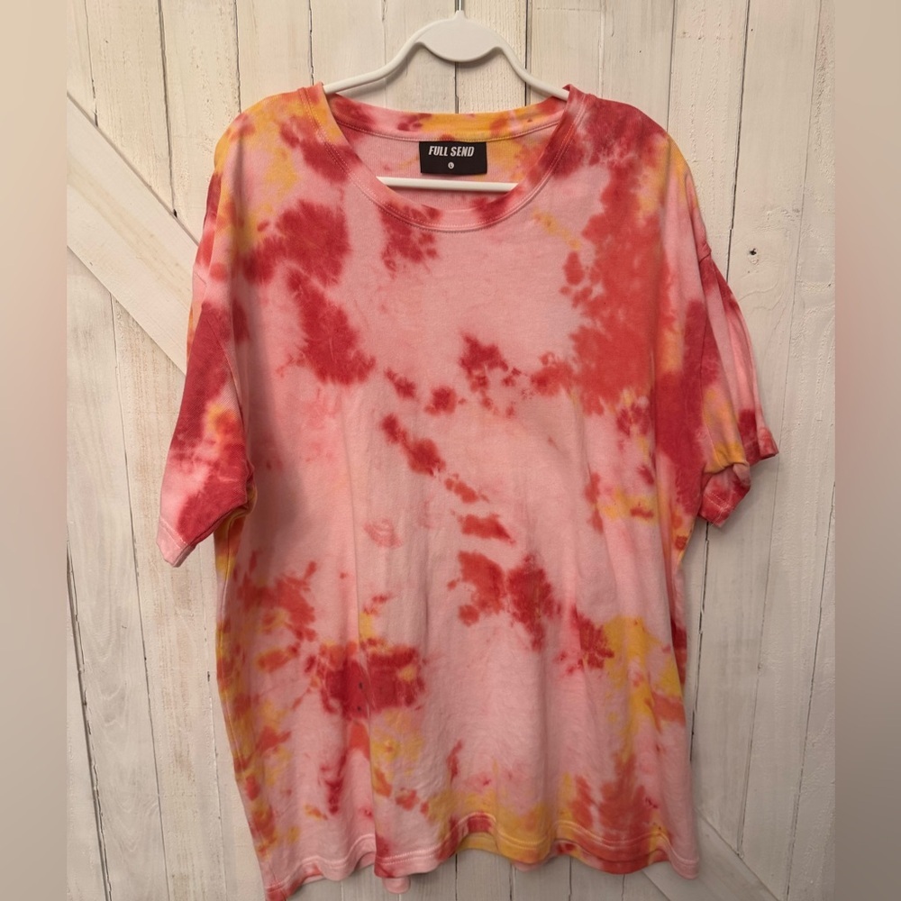 Full Send Tie-Dye - Lg fits like XL (red, pink, orange & yellow) New - not Worn